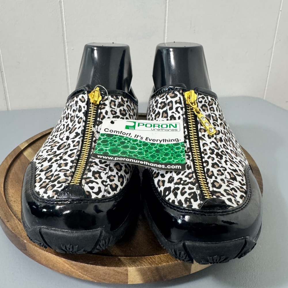 Poe by Baretraps Women's Kayla Slip On Mules Leopard Print Zipper Comfort Size 8 - Picture 2 of 14